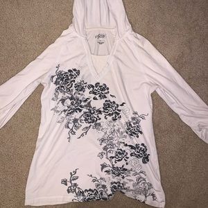 white decorated top with hood